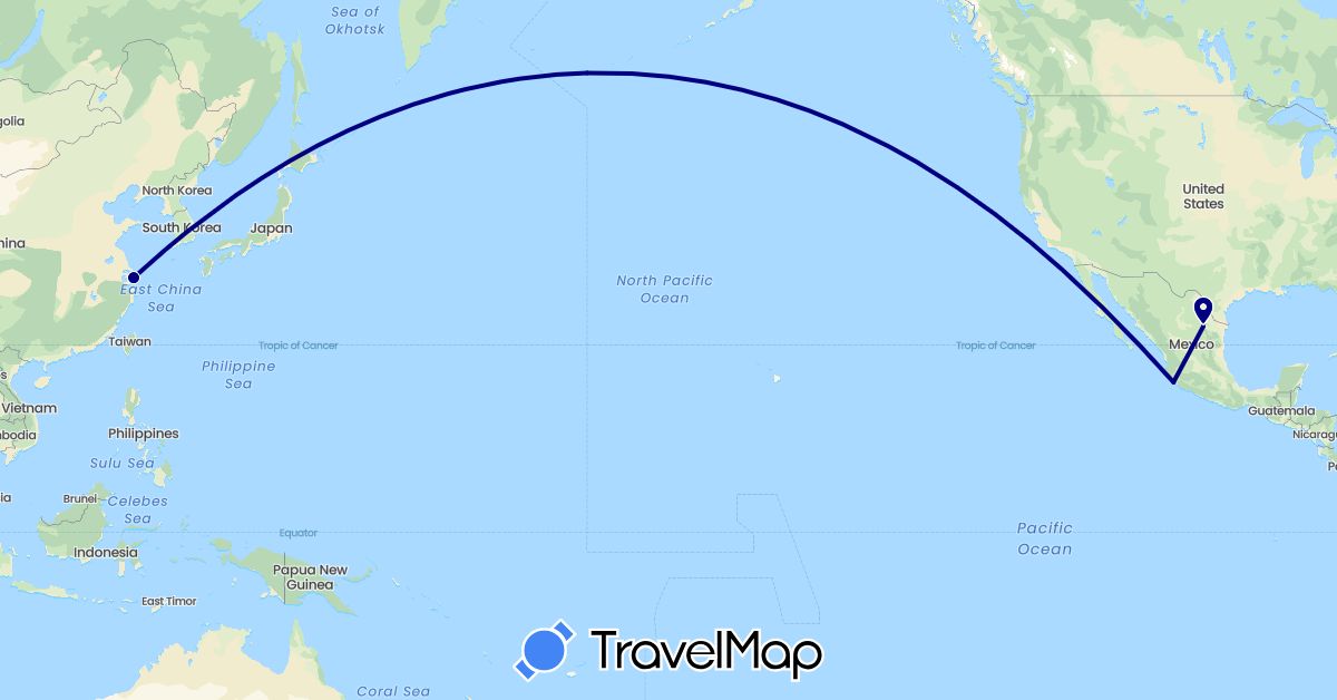TravelMap itinerary: driving in China, Mexico (Asia, North America)